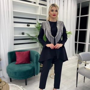 White corner brand 4 pieces black suit with crystals